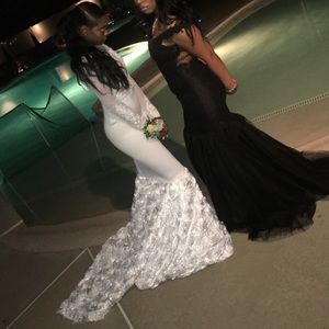 White Flower Pattern Prom Dress